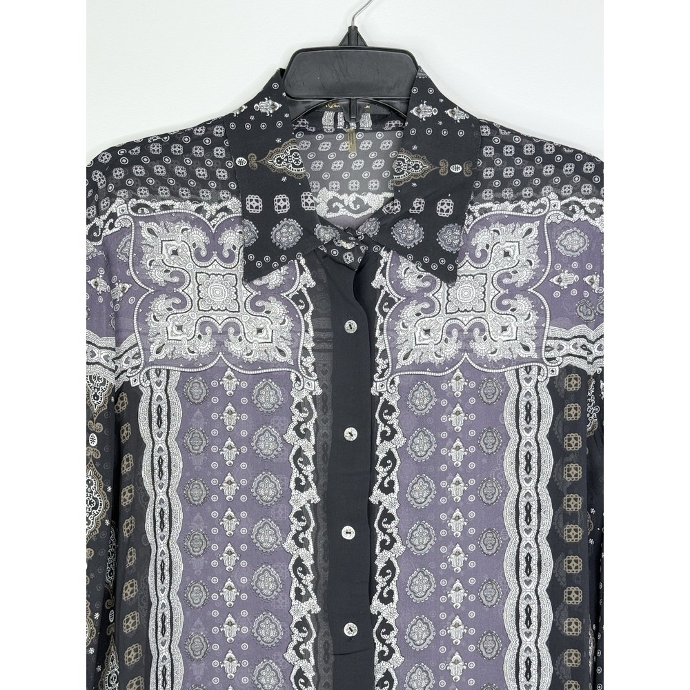 Robert Graham Womens Large‎ Silk Sheer Bandana Button Down Shirt Black - Picture 2 of 9